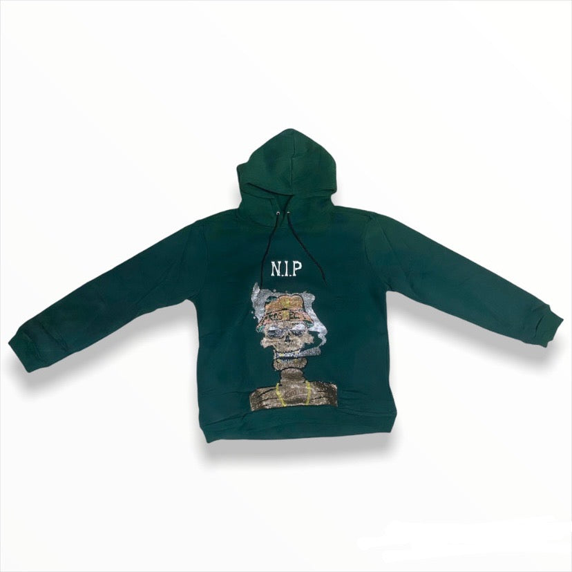 N.1.P Rhinestone Hoodie Evergreen